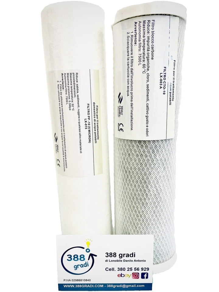 Cartuccia Filtro Acqua Sedimenti Pp 5 Micron + Carbone Attivo x contenitore 10"