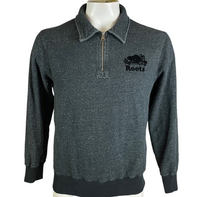 Roots Canada Athletics Sweatshirt Men's Medium 1/4 Zip Polo Collar Black  323 | eBay