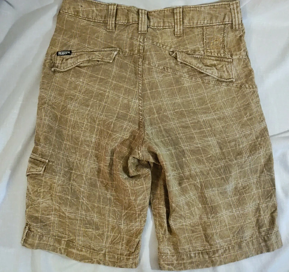 Men's Rusty Goyals gold brown checker cargo chino casual shorts 29 MINT RARE - Image 3 of 4