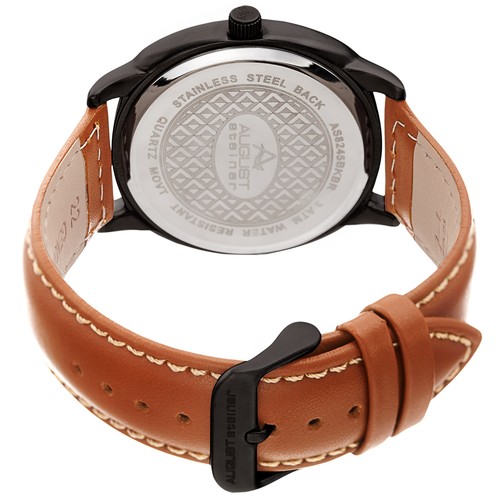Reloj con correa de cuero cosido August Steiner AS8245BKBR de cuarzo negro tostado para hombre - Imagen 4 de 4