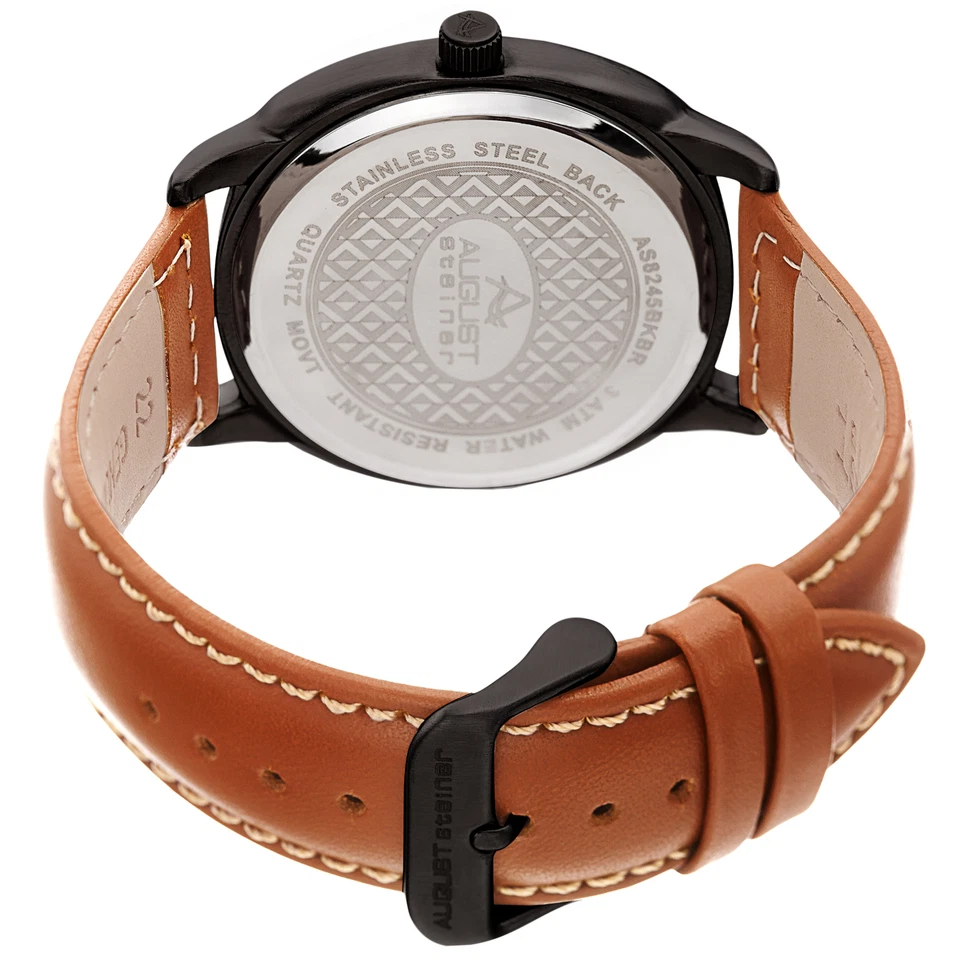 Men's August Steiner AS8245BKBR Quartz Black Tan Stiched Leather Strap Watch - Image 4 of 4