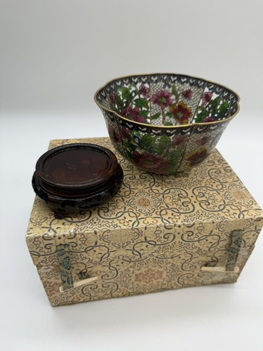 Vintage Chinese Plique A Jour Reticulated Birds Floral Bowl w/stand & Box - 第 1/14 張圖片