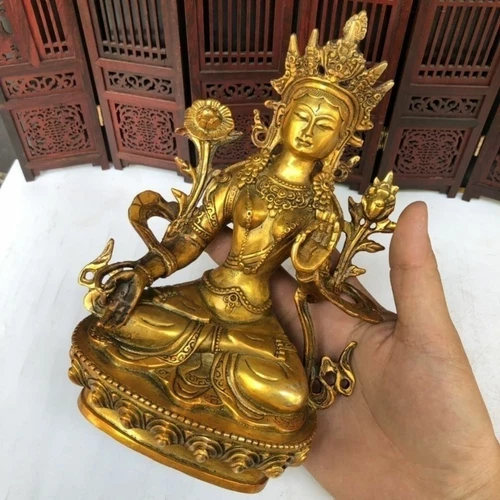 Fine Old Antique Vajra Tibet Bronze copper/Gilt Buddha White Tara Statues Mascot - Picture 6 of 8