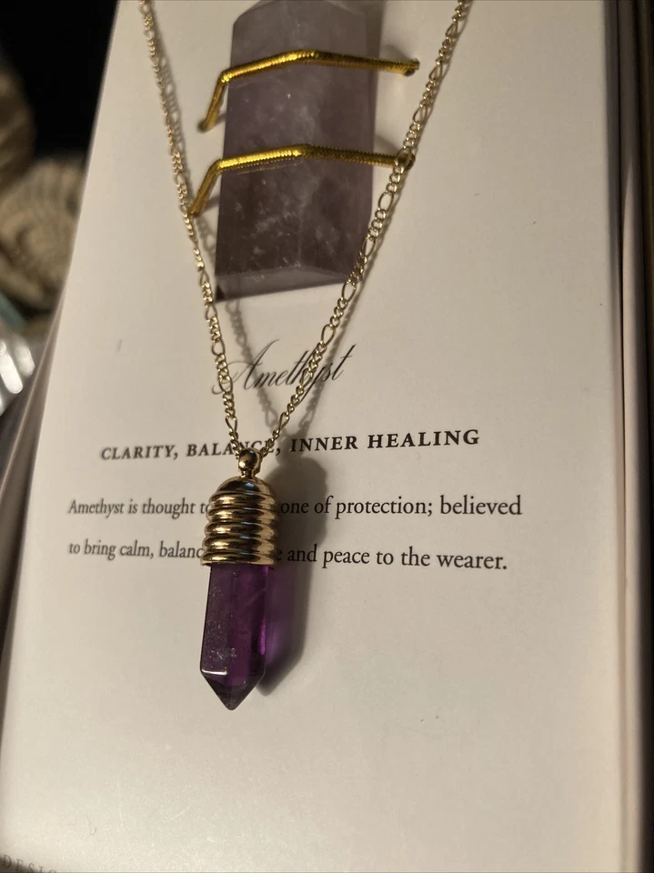 Conjunto de collar y cristal de amatista Luna Norte ~ 14KT latón enchapado ¡Nuevo en caja! Foto 2 de 4