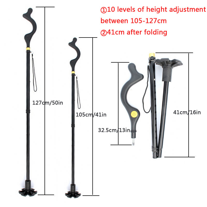 Posture Correction Walking Stick Cane - Self Standing Adjustable Height Foldable View 3