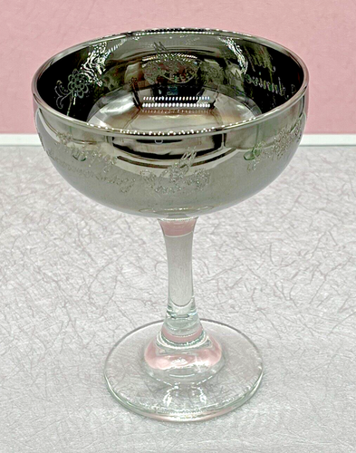 HAPPY ANNIVERSARY Mercury Fade Coupe Champagne Glass Silver Embossed Design MCM - Picture 8 of 9