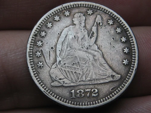 1872 Seated Liberty Quarter 25 Cent Piece- VF/XF Details