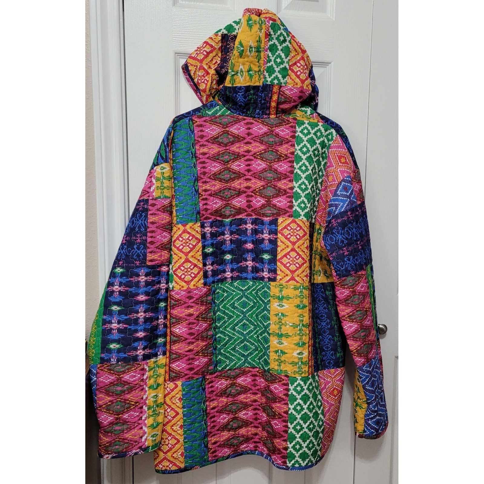 Handmade Boho Patchwork Quilted Hooded Jacket Poc… - image 7