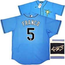 Tampa Bay Rays Wander Franco Signed Blue Nike Jersey Size L JSA