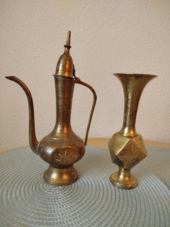 Messing Kanne Vase 26 U. 20 Cm India Vintage Deko Orientalische 2 Teilig