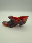 Fenton Ruby Red Carnival Glass Shoe Slipper Painted Floral Iridescent Signed