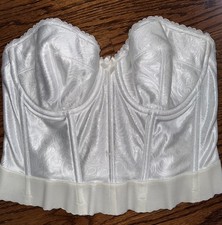 Vtg Bustier Longline Bra Satin Swirl Subtract Strapless UW Push Up White 36C
