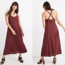 Madewell Cami Dress Maxi Burgundy Floral NWT Satin Jacquard Twist 00 Boho Summer