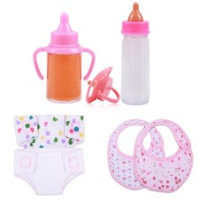 Baby Doll Accessories Set 7 Pcs Feeding and Caring Set with Magic Disappearing