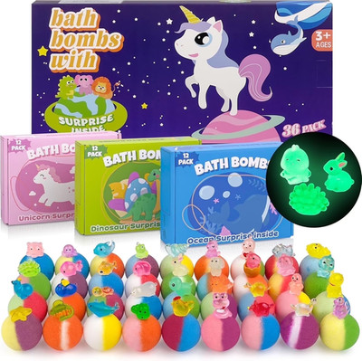 36Pcs Bath Bombs for Kids,  Bubble Bath Bombs with Glow in The Dark Dinosuar