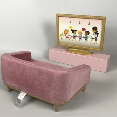 Our Generation Pink Couch Sofa TV Stand Set Lovely Living Room Doll Furniture