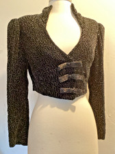 vintage 80's black beaded velvet bolero jacket sz s/M