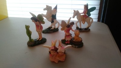 5 Fairy garden miniature figurines. Fairy, gnome, unicorn, dog, frog. 413.