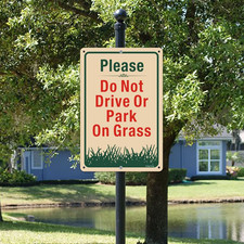 2 Pack Please Do Not Drive Or Park On Grass Yard Signs 12 x 8 Inches No Parki...