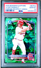 2025 BOWMAN SAPPHIRE CHROME PROSPECTS GREEN #/99 #BCP22 JJ WETHERHOLT PSA 10