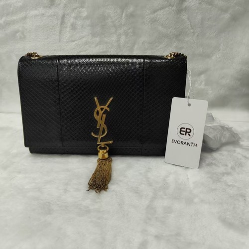 Auth YSL Saint Laurent Kate Medium Black Chain Bag Gold HardwareKC38