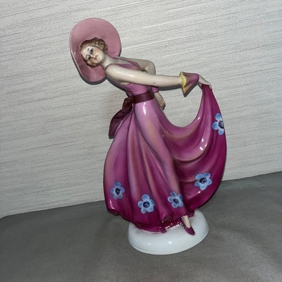 Fasold & Stauch 1930s Art Deco Porcelain Figurine Girl with Pink Dress,  Antique