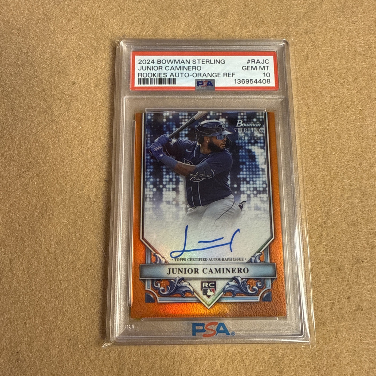 2024 Bowman Sterling Junior Caminero RC Auto Rookie Card SSP PSA 10 Orange /75