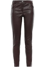 Women's Genuine Lambskin Leather Pants High-Waist Skinny Fit Burgundy Trouser