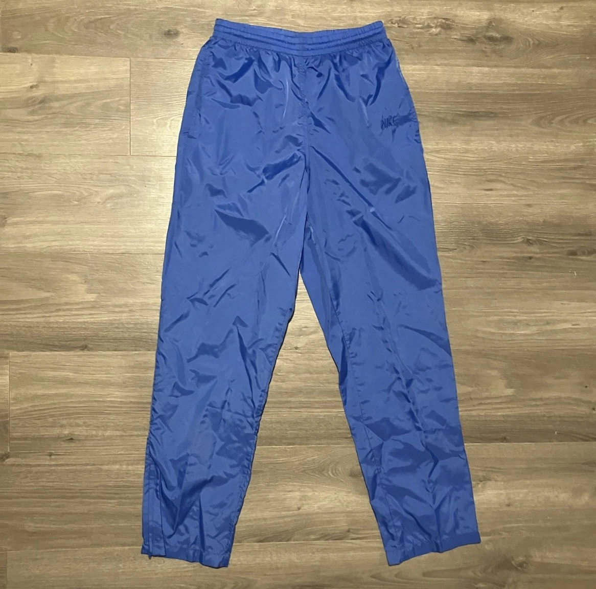 Vintage 80s Nike Track Pants Mens Medium Blue Windbreaker Nylon