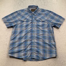 Howler Bros Shirt Men Medium Blue Plaid Western Pearl Snap Short Sleeve Outdoor