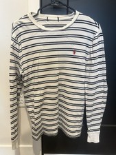 Polo Ralph Lauren Youth Large Striped Long Sleeve Shirt White Navy Pony Logo