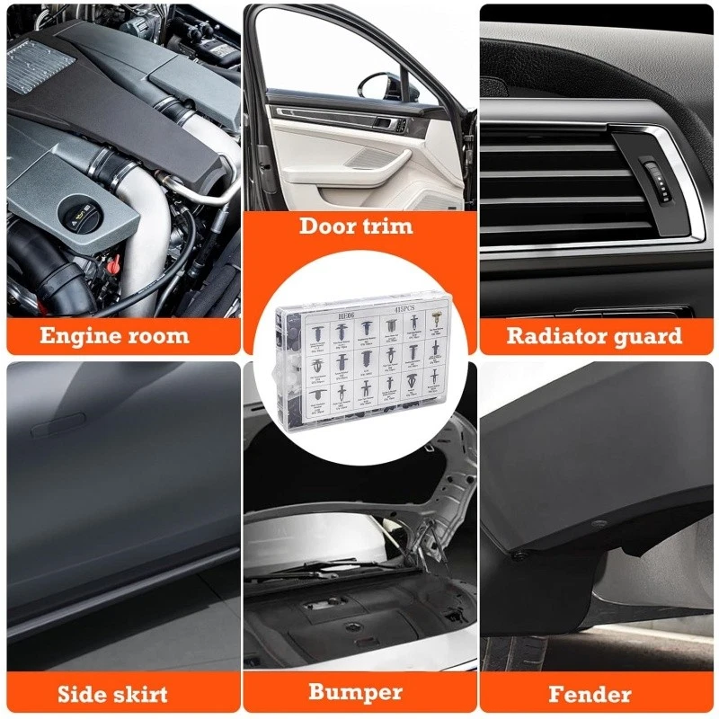 415 piezas clips de plástico para remaches de coche sujetador guardabarros parachoques pasador con kit removedor Foto 3 de 4