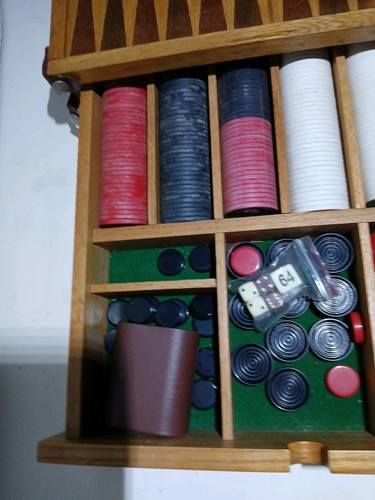 Vintage Deluxe 3 in 1 Spiel Dame Backgammon Poker Holz Schrank Top Zustand - Bild 9 von 10