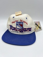 NEW YORK RANGERS 1 Apparel Vintage 90s White Big Logo Stitch Snapback Hat Tags