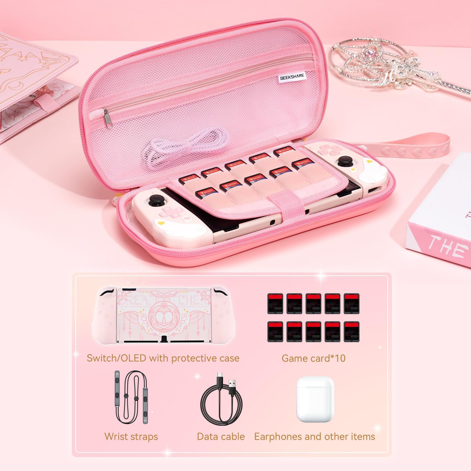 Coque Rigide Rose Haute Résistance Compatible Switch OLED Premium - 2