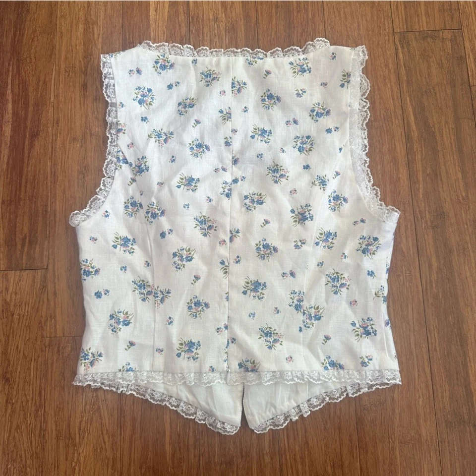 NUEVO SIN ETIQUETAS Reformation Brenda Lino Top Talla 4 Mujer’s Top Lazo Floral Encaje Camisa Foto 2 de 4