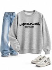 Unisex Heather Grey Graphic Crewneck Sweatshirt Pullover Long Sleeve - Size M