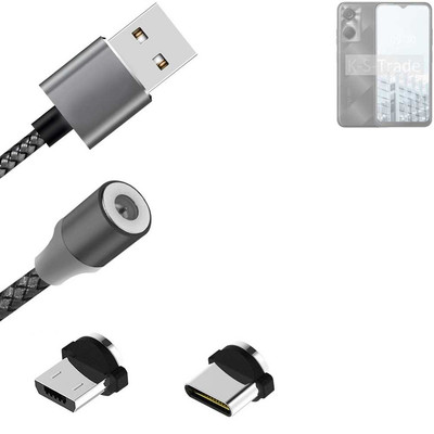 Magnet-Lade-Kabel für Tecno Pop 6 Pro mit USB-Typ C und Micro-USB-Anschluss