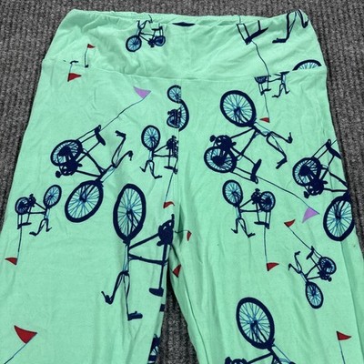 LuLaRoe One Size OS Leggings Mint Green Bicycle Print Soft