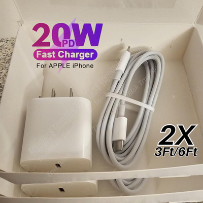 2Pack USB-C PD Fast Charger 20W Power Block Type C Cable For iPhone 14 13 12 11
