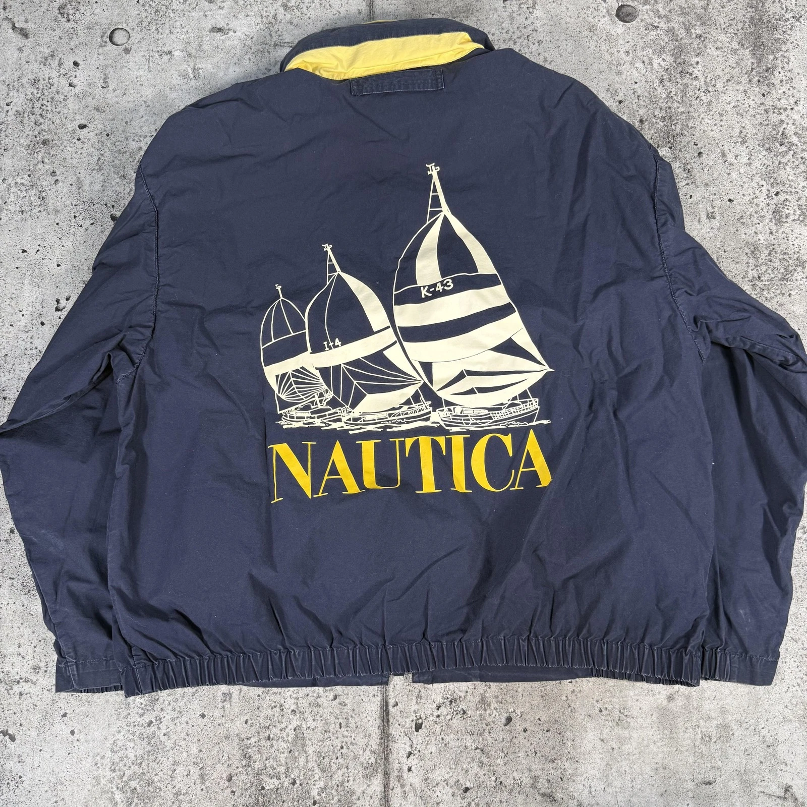 Nautica Jacket Mens Large Blue Sailboat Back Graphic Full Zip Lined Windbreaker
