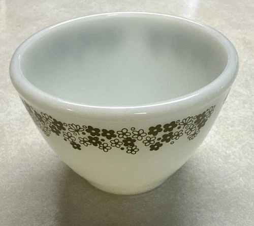 Vintage Pyrex Spring Blossom Creamer Milk Glass Green Floral Trim
