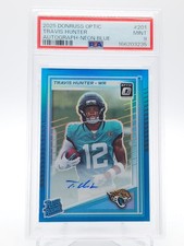 TRAVIS HUNTER 2025 DONRUSS OPTIC RATED ROOKIE NEON BLUE RC AUTO /299 PSA 9 Q0566