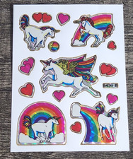 Vintage UNICORNS Prism Vending Machine Sticker Sheet 80s 90s Rainbows FLAWED
