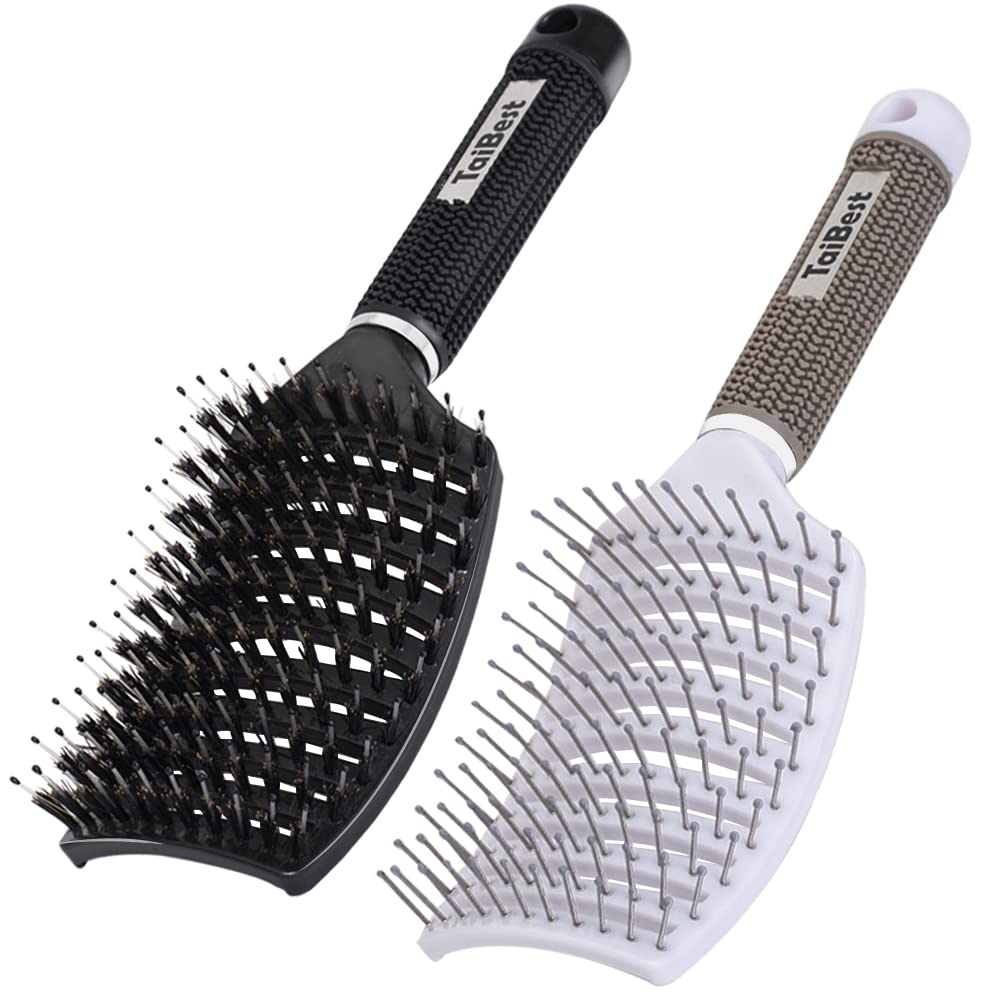 Boar Bristle Hair Brush Set - Dry/Wet Hair Brushes Detangler for Fine, Thick, Cu