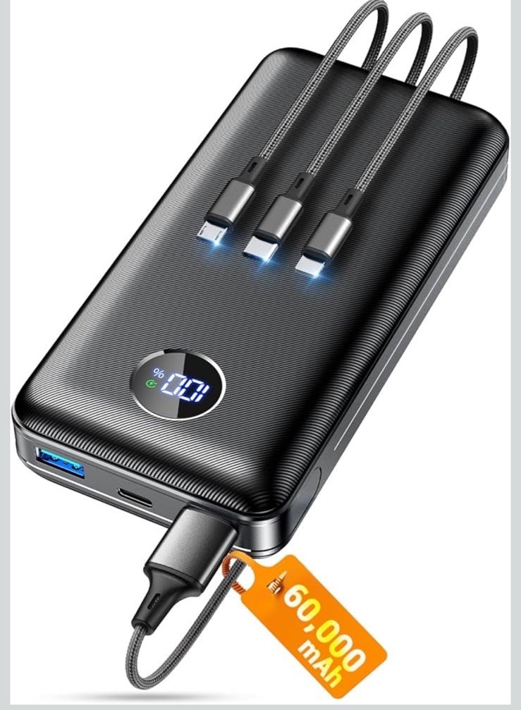 スマホアクセサリー Power bank Portable Charger Power Bank, 60000mAh Battery Pack with 3 in 1 USB