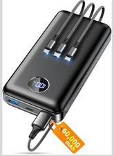 Portable Charger Power Bank, 60000mAh Battery Pack with 3 in 1 USB-C/iOS/Micro-U