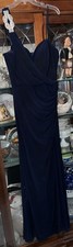 Xscape Dress 14 Holiday Christmas Long Ruched Straps RhinestoneEmbellished Blue