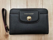 Longchamp Black Leather Coin Purse Limited Edition Popular Signature Classic Eve