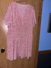 Nemidor Women's Pink Floral Dress Size 22 Adjustable Neckline Short Sleeve